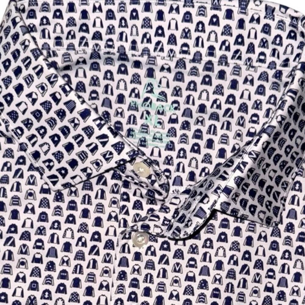 Rhoback Men's Short Sleeve Performance Polo Jackie Print Size XL White Blue